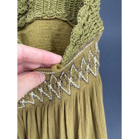 Free People Women's Crochet Babydoll Cami Top S Green Boho Festival Going Out - Picture 6 of 9